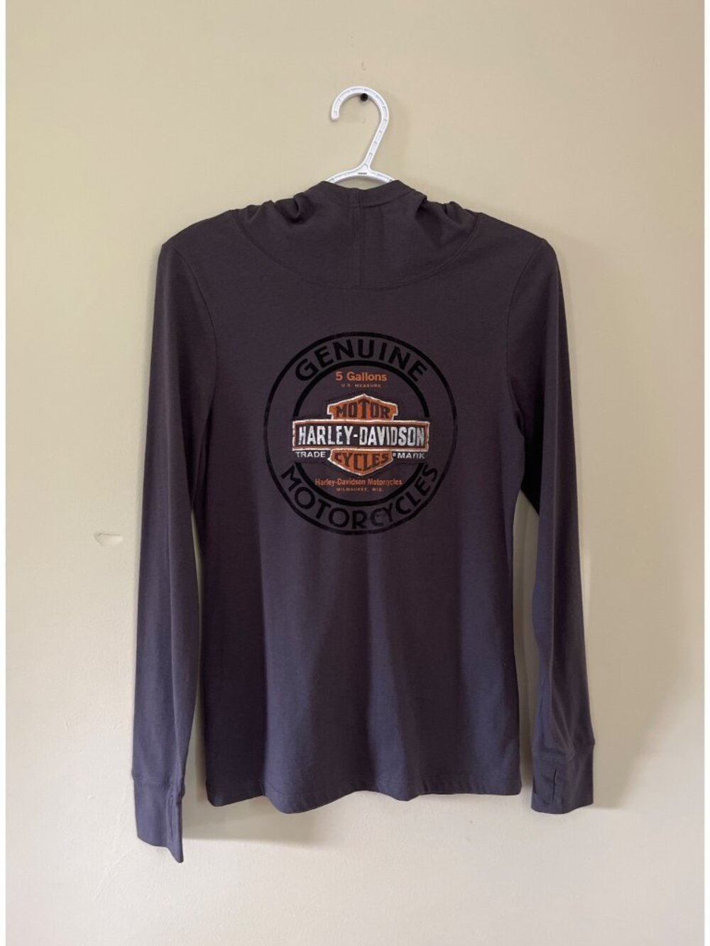 Harley-Davidson Womens Medium Charcoal Gray Long Sleeve Hooded Shirt Graphic